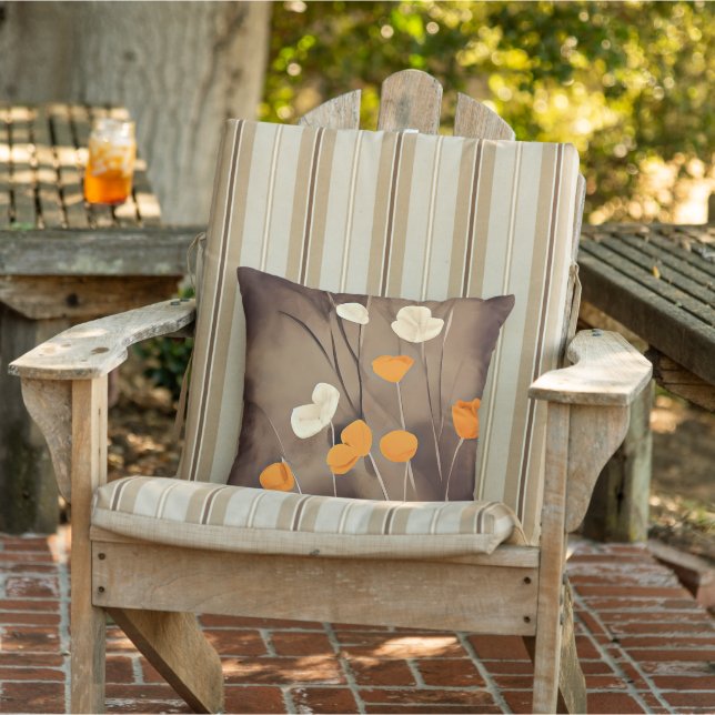 Orange and white poppies minimalist art cushion (Chair)