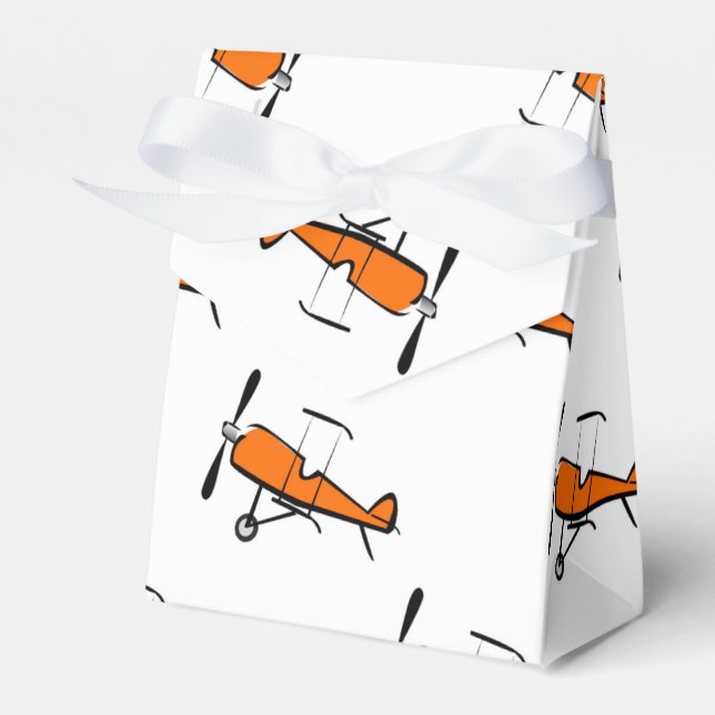 Orange and White Prop Biplane; Small Plane Favour Box (Front Side)