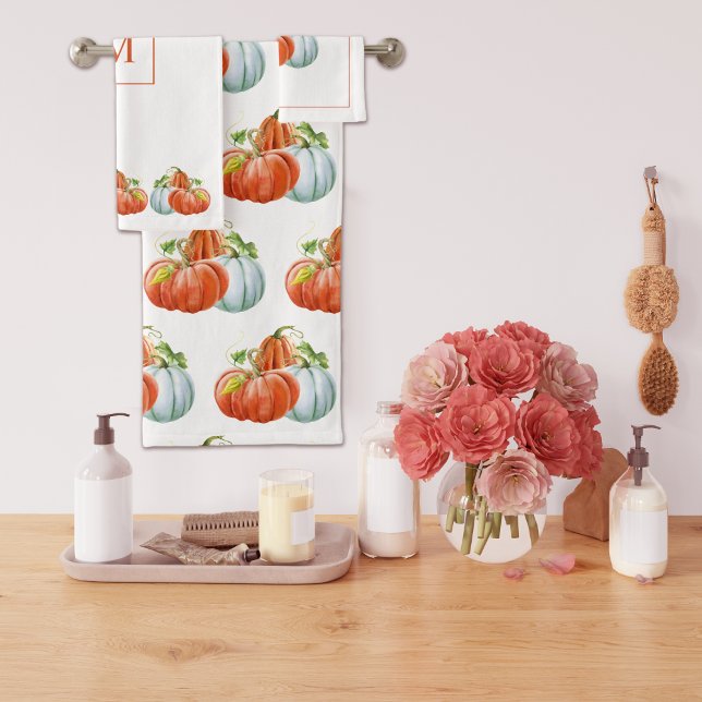 Orange and white pumpkins fall Thanksgiving Bath Towel Set (Creator Uploaded)