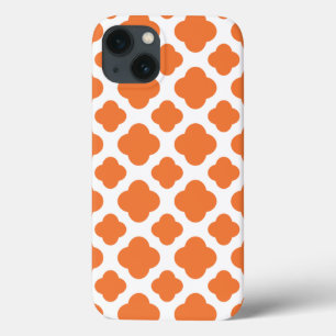 Orange and White Quatrefoil Pattern iPhone 13 Case