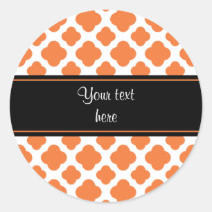 Orange and White Quatrefoil Pattern Classic Round Sticker
