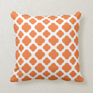 Orange and White Quatrefoil Pattern Cushion