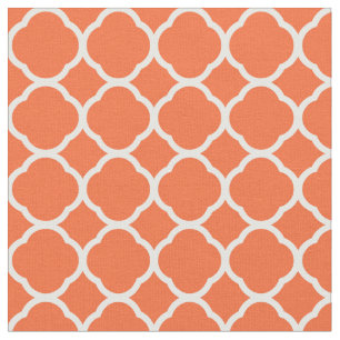 Orange and White Quatrefoil Pattern Fabric