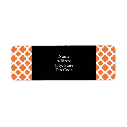 Orange and White Quatrefoil Pattern Return Address Label