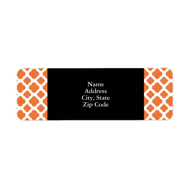 Orange and White Quatrefoil Pattern Return Address Label (Front)