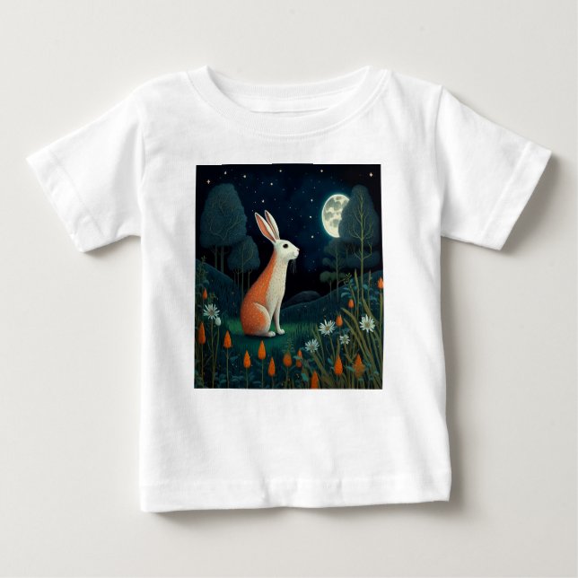 Orange and White Rabbit in the Moonlight Baby T-Shirt (Front)