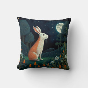 Orange and White Rabbit in the Moonlight Cushion