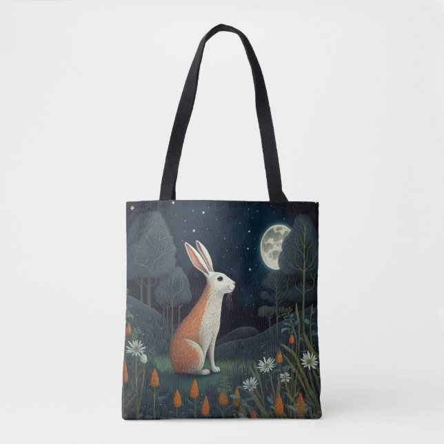 Orange and White Rabbit in the Moonlight Tote Bag (Front)