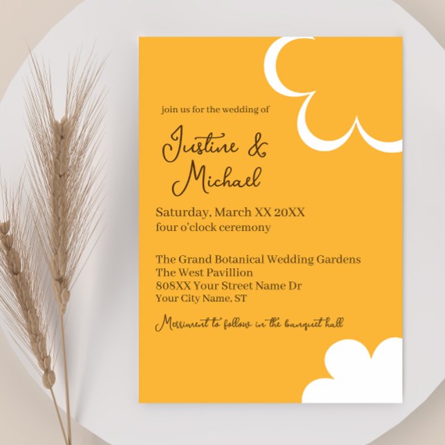 Orange and White Retro Flowers Wedding Invitation (Creator Uploaded)