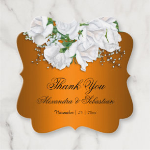 Orange and White Roses Wedding Favour Tags