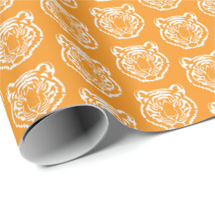 Orange and White School Mascot Tigers Logo Wrapping Paper