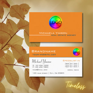 Orange and White Simple with Logo Professional Business Card