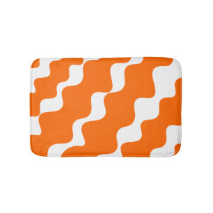 Orange and white slanting waves pattern bath mat