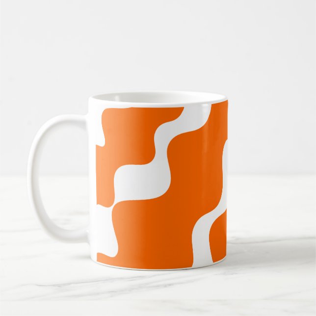 Orange and white slanting waves pattern  coffee mug (Left)