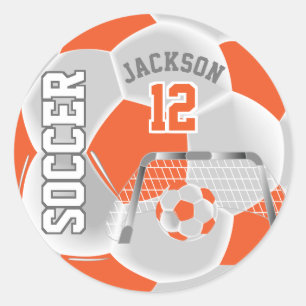 Orange and White Soccer Ball Classic Round Sticker