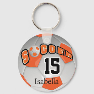 Orange and White Soccer Ball Key Ring