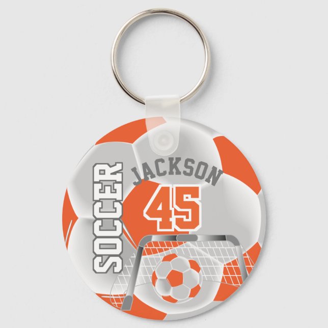 Orange and White Soccer ⚽ Ball  Sport Key Ring (Front)