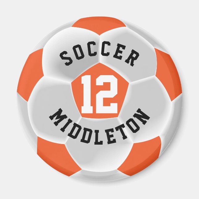 Orange and White ⚽ Soccer Sport Ball Magnet (Front)