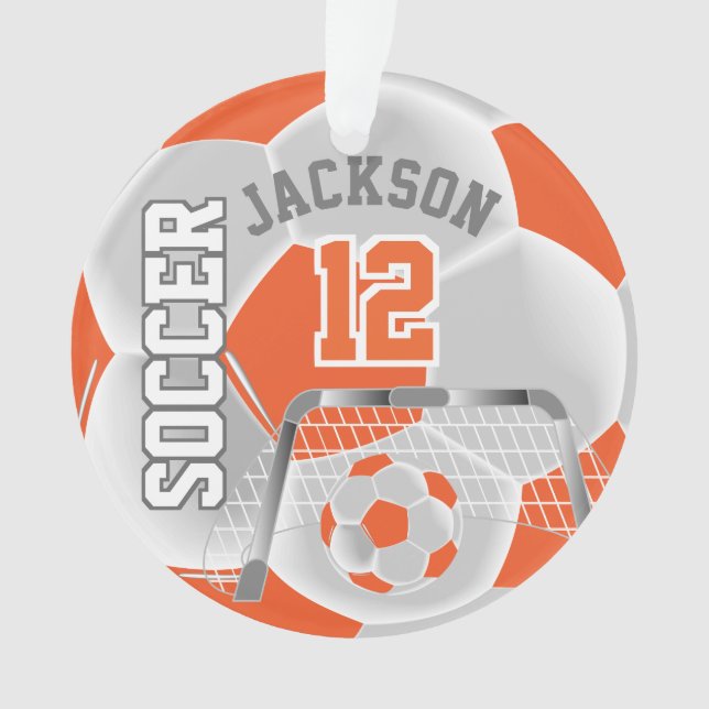 Orange and White ⚽ Soccer Sport Ornament (Front)
