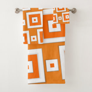 Orange and White Square Bathroom Towel Sets