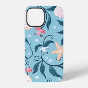 Orange and white starfish, various shaped seashell iPhone 12 case