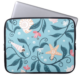 Orange and white starfish, various shaped seashell laptop sleeve