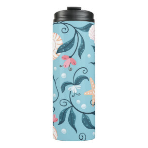 Orange and white starfish, various shaped seashell thermal tumbler
