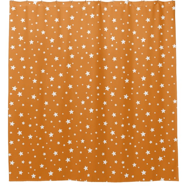 Orange and White Stars Celestial Sky Shower Curtain (Front)