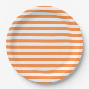 Orange and White Stripe Pattern Paper Plate