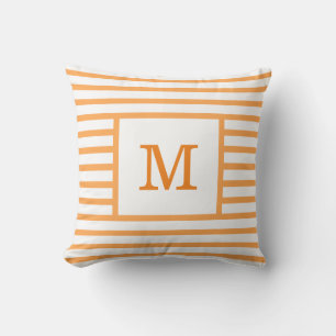 Orange and White Stripes Custom Monogram Cotton Cushion