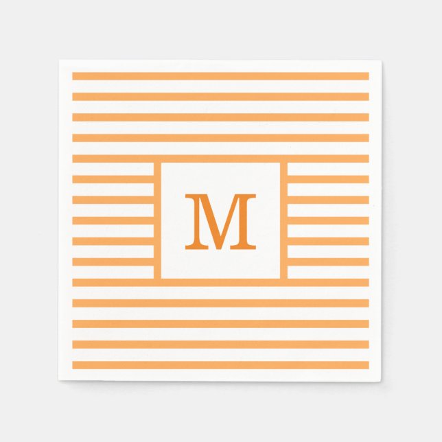 Orange and White Stripes Custom Monogram Napkin (Front)