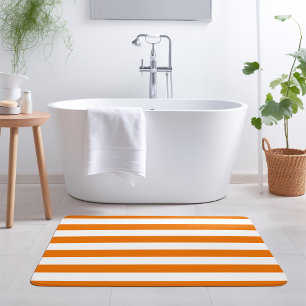 Orange and White Stripes Editable Colours Bath Mat