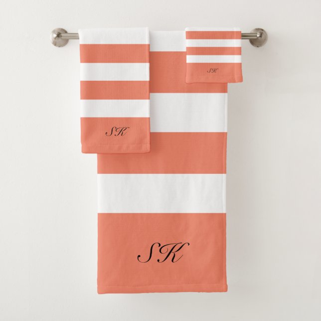 Orange and white stripes pattern bath towel set (Insitu)