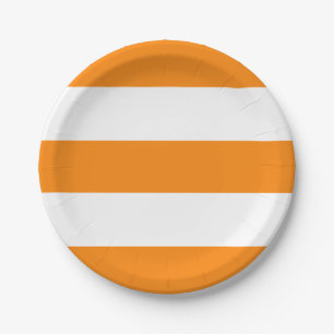 Orange and White Stripes Pattern Halloween Paper Plate