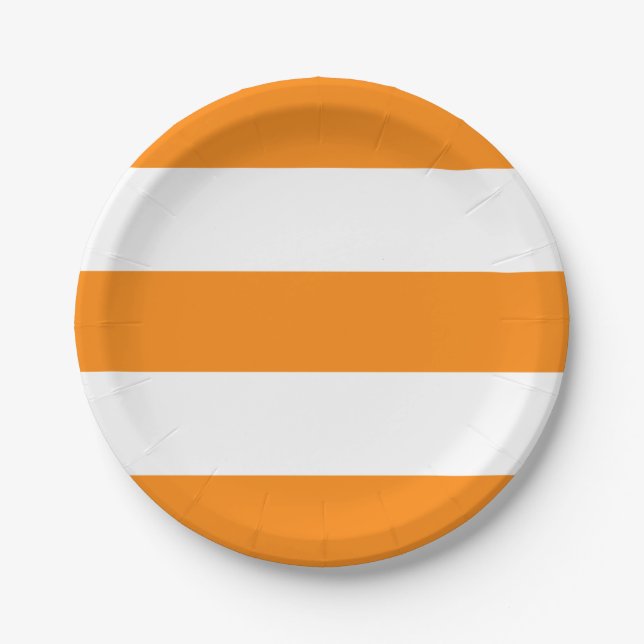 Orange and White Stripes Pattern Halloween Paper Plate (Front)