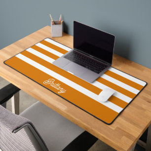 Orange  and White Stripes Pattern Personalised  Desk Mat