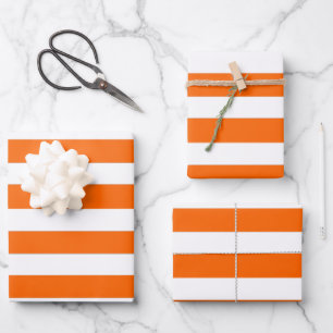 Orange and White Stripes Wrapping Paper Sheet