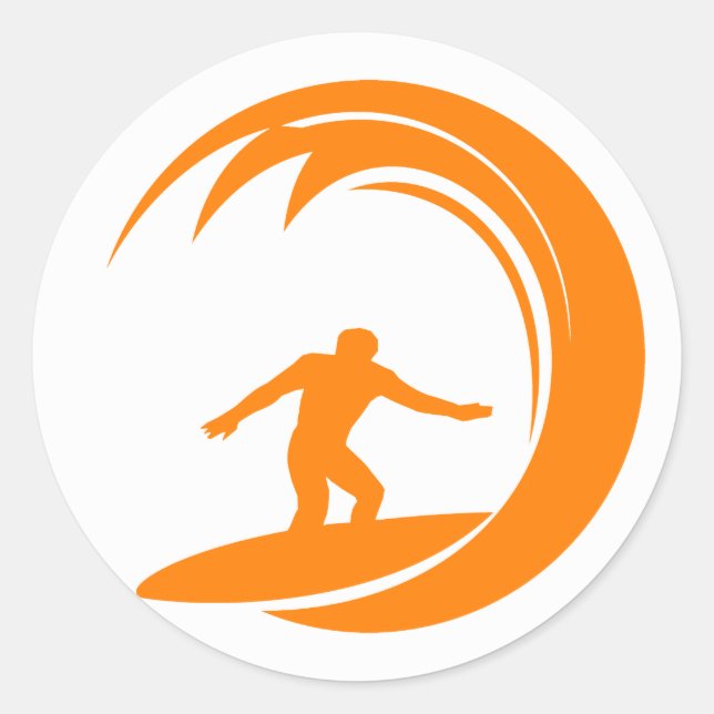 Orange and White Surfing Classic Round Sticker (Front)
