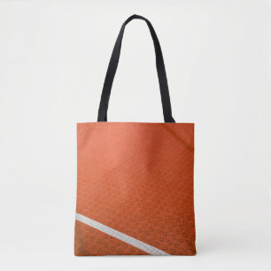 Orange and white textile tote bag
