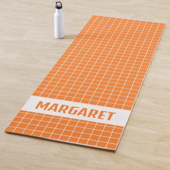 Orange and white tile blocks custom yoga mat (In Situ)