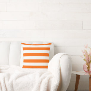 Orange and White Vintage Large Stripes Cushion