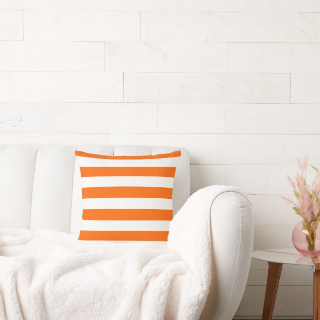 Orange and White Vintage Large Stripes Cushion (Couch)