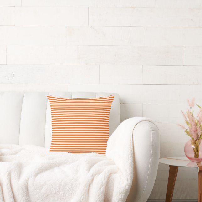 Orange and White Vintage Thin Stripes Cushion (Couch)