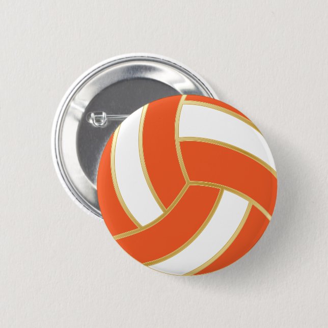 Orange and White Volleyball 6 Cm Round Badge (Front & Back)