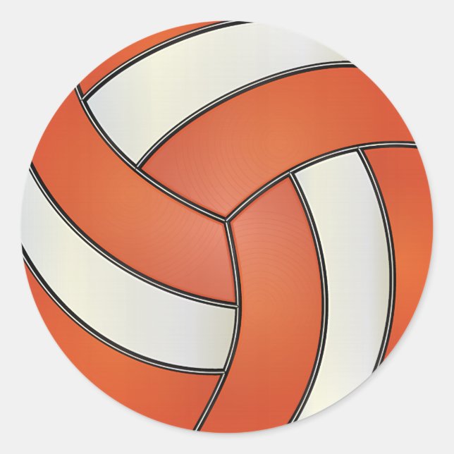 Orange and White Volleyball Classic Round Sticker (Front)