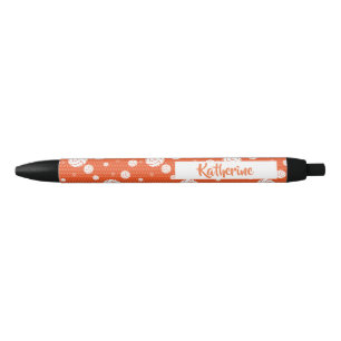Orange and White Volleyball Pattern Black Ink Pen