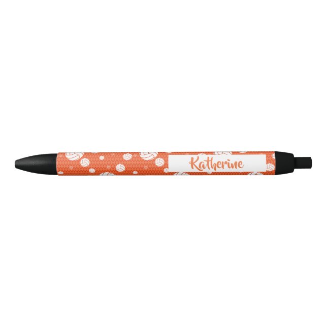 Orange and White Volleyball Pattern Black Ink Pen (Front)