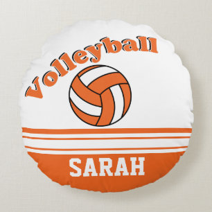 Orange and White Volleyball   Personalise Round Cushion