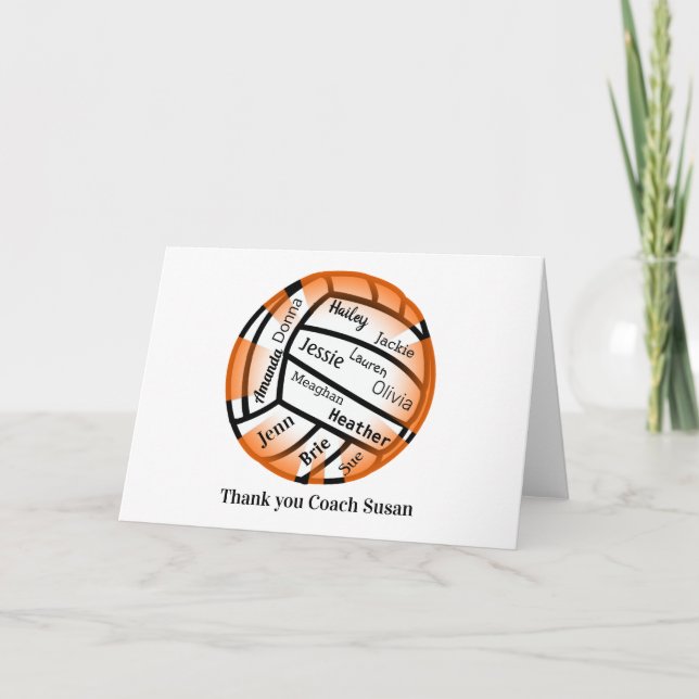 Orange and White Volleyball You Thank Coach Card (Front)