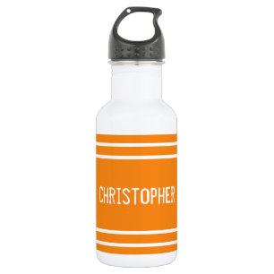 Orange and white with name and stripes 532 ml water bottle
